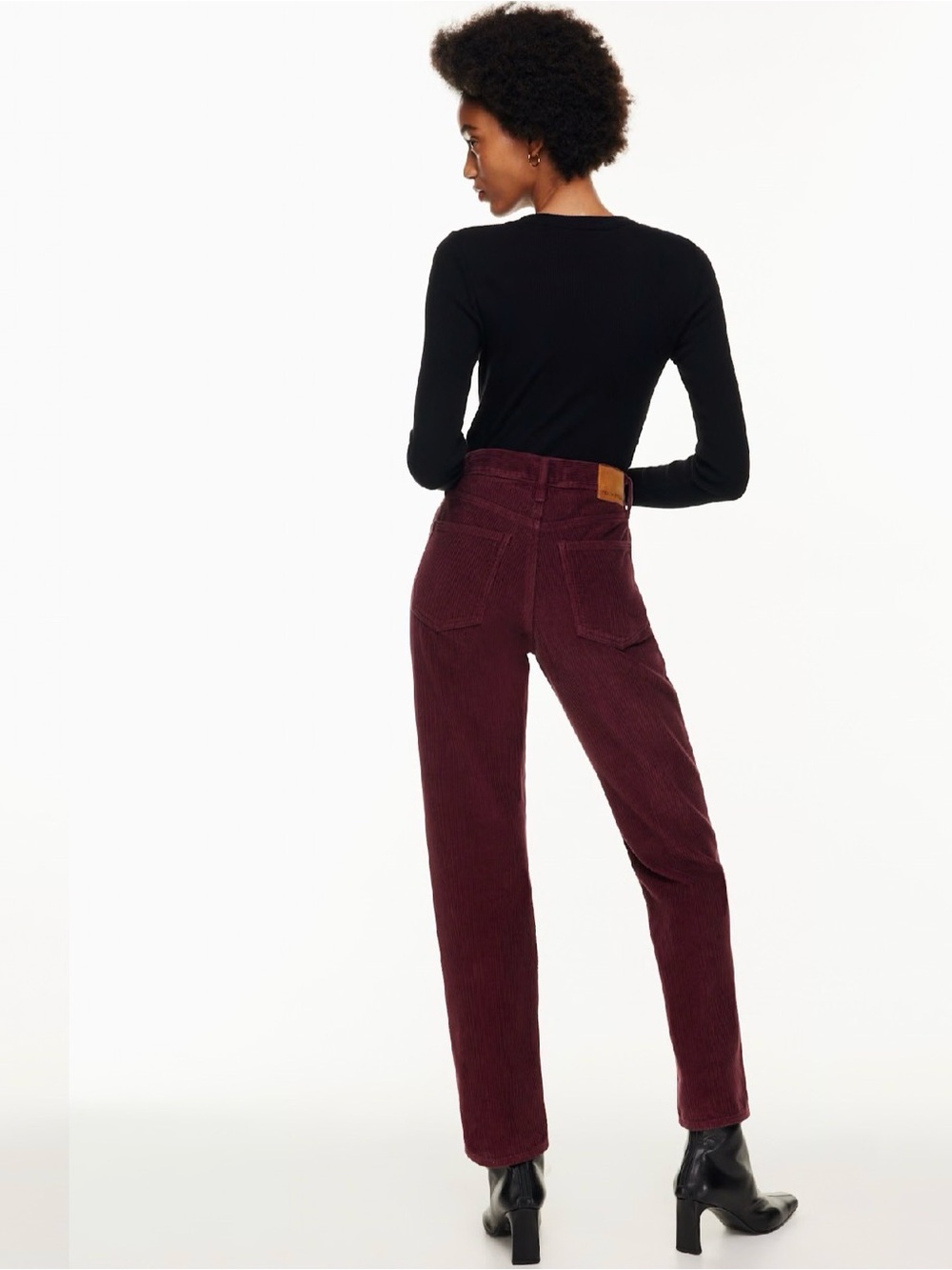 Denim Forum JONI HIGH RISE LOOSE Corduroy Jeans in Deep Burgundy